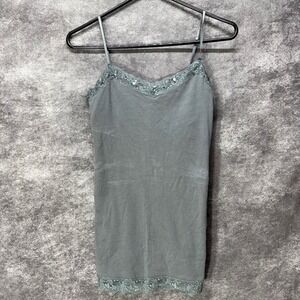 Y2K Aeropostale Lace Trim Sequin Cami Tank Top Womens Size M Gray Long Layering